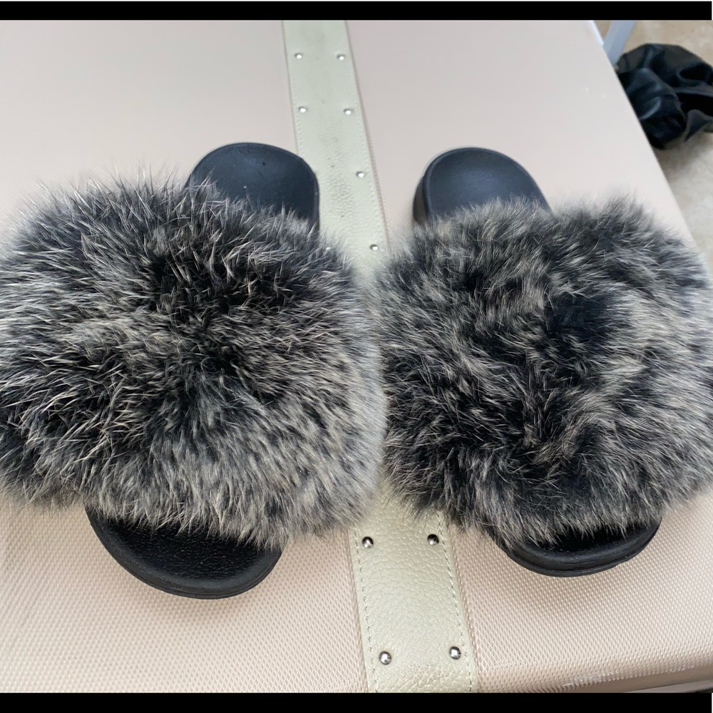 Real mink fur slides